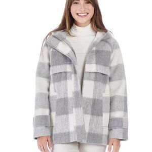 Nine West Grey & White Plaid Duffle Jacket Size XL NWT